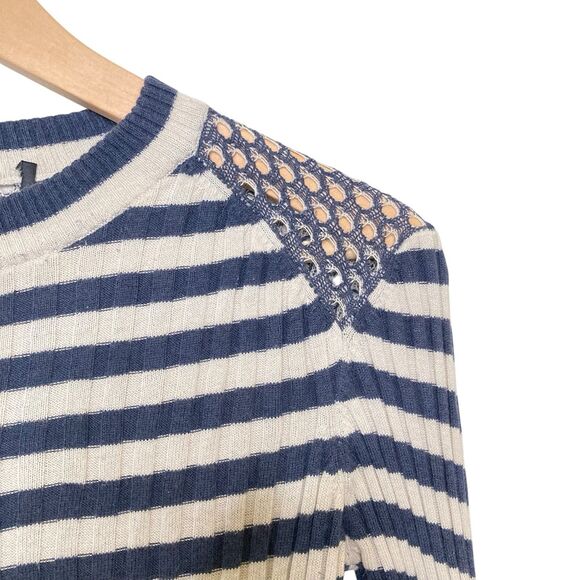 Marc Jacobs Striped Womens XS Long Sleeve Ribbed Sweater Eyelet Open Knit Back - Picture 5 of 12